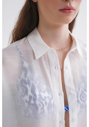 4667 Kadın İnce Oversize Modal Gömlek Beyaz Beyaz