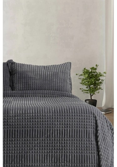 Merinos Modern Line 3 Parça Battaniye Seti - Antrasit Renk