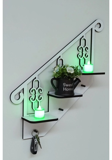 Beyaz Ahşap Dekoratif Anahtarlık Ve Çok Amaçlı Raf