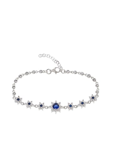 Lacivert Zirkon Taşlı Çiçek Model 925 Ayar Gümüş Kadın Bileklik Gümüş