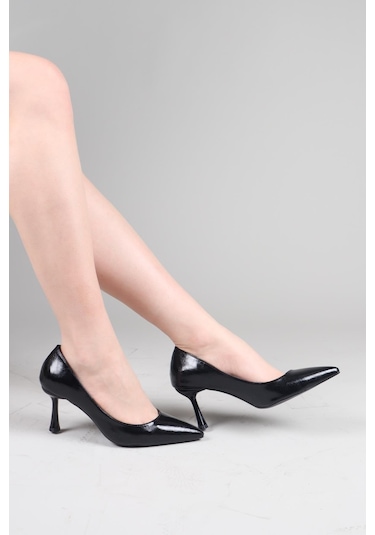 Birikon Mackay Kırışık Cilt Stiletto Siyah-8462 Siyah