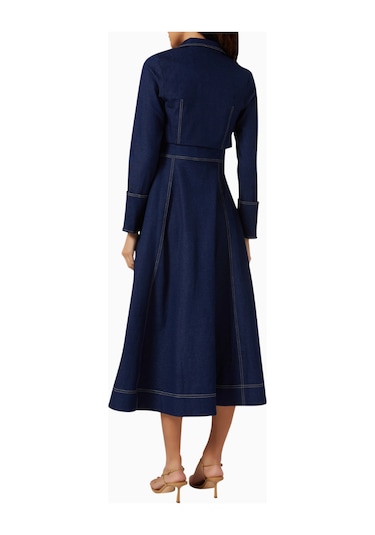 Notebook Eliana Denim Dress, Modern Kesim Ve Altın Detaylı Elbise Mavi