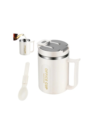 Paslanmaz Çelik Sızdırmaz Kaşıklı Kahve Termosu 500 Ml Beyaz İthal Ürün Çok Renkli