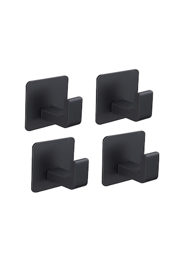 Mufunye Banyo Mutfak Metal Duvar Kanca - Delme Yok Yapışkan Kapı Arkası Çamaşır Askısı 4 Adet Siyah Siyah