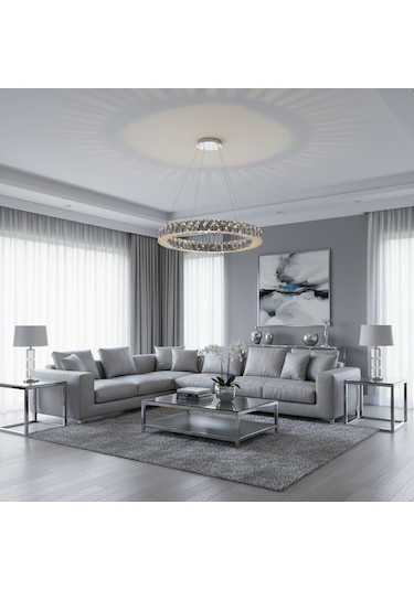 Kristal Uzaktan Kumandalı 40 cm Avize Krom