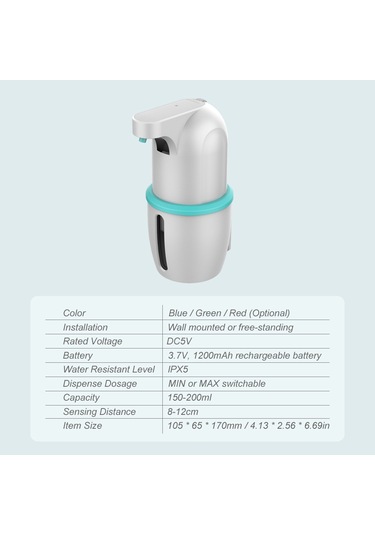 Geeksen Şarj Edilebilir Otomatik Dokunmasız Köpük Sabun Dispenser Ir Sensörlü Ayarlanabilir Masaüs Mavi