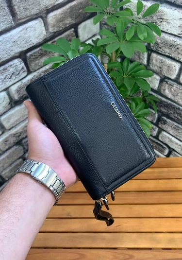 Guard Siyah Hakiki Deri Çift Fermuarlı El Çantası - Grd250816wt1371 Siyah