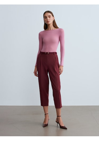 Dilvin 72166 Kemerli Kısa Paça Kumaş Pantolon-bordo Bordo