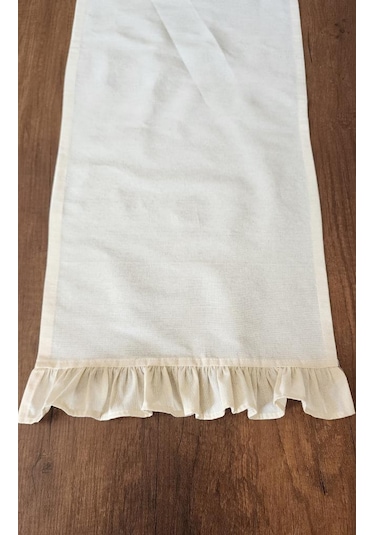 Naturel 2-kenar Fırfırlı Runner Örtü Ham Keten Vintage Bej 40x110