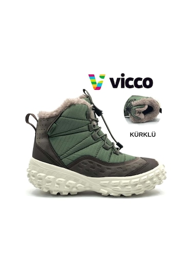 Vicco Tiger Phylon Kauçuk Taban Ortopedik Çocuk Kar Botu Haki