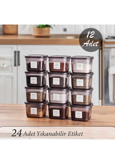 Porsima 430-GR Çok Amaçlı Etiketli Baharatlık Saklama Kabı Antrasit 600 ML 12'li