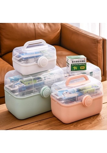 Novahub Geniş Kapasiteli Aile Hekimliği Organizatörü, Taşınabilir İlk Yardım Çantası, İlaç Saklama Kabı, Aile Acil Durum Kiti Kutusu L, Pembe Pembe