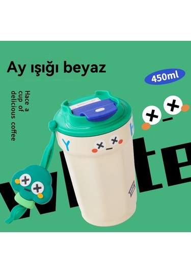 316 Paslanmaz Çelik Kahve Fincanı Kız Yüksek Değerli Su Bardağı Erkek Termos Bardağı Taşınabilir Yeni Sevimli Çift Bardak Ay Işığı Beyaz