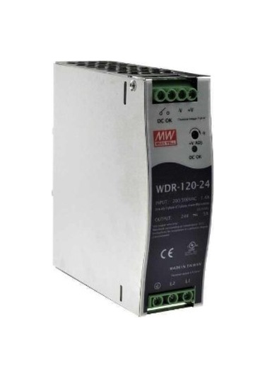Mean Well Wdr-120-24 24vdc 5.0a Trifaze Ray Montaj Güç Kaynağı Gri