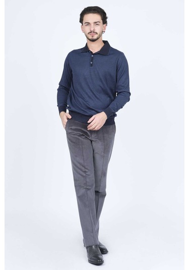 Ateş Triko Erkek Polo Yaka Yün Kazak 6091903 Indigo İndigo