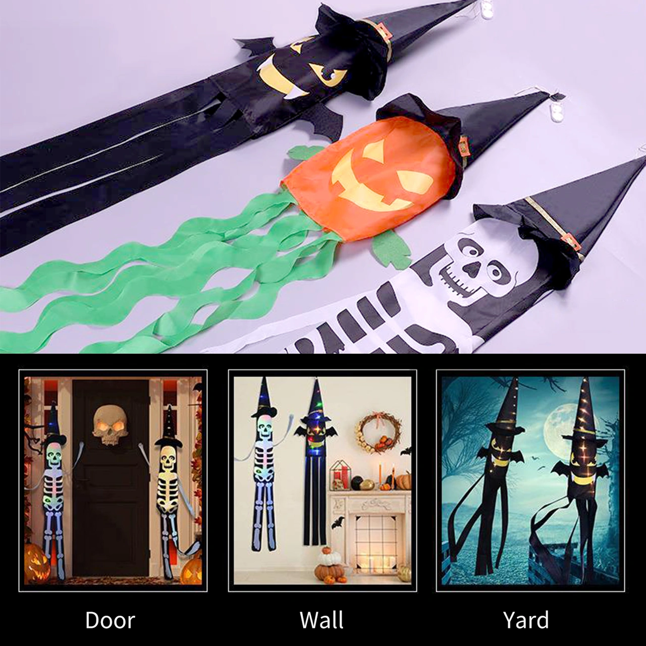 Kosona Halloween Dekorasyon Işıklı Bayrak - Led Renkli Parıltı, Kabak Desenli, Dışarı/içeri Takılabilir, Cr2032 Pil Dahil