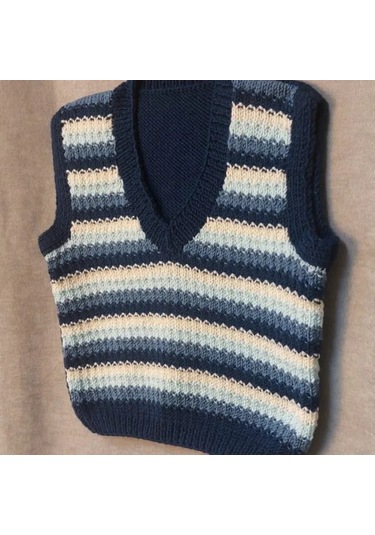 Uretti - Talia 8659 - 7524 El Örgüsü Erkek Çocuk Süveter - 2 Yaş Mavi - Krem