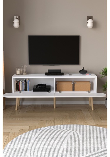 Tv Sehpası 2 Kapaklı Tv Sehpası Düşer Kapaklı Tv Ünitesi Televizyon Sehpası 120 Cm Sicilya Beyaz Beyaz