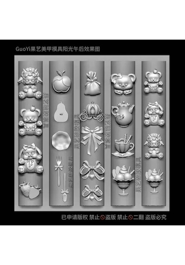 1 Adet Kanat Çilek Yay Etek Dantel Kiraz Ayı 3d Akrilik Tırnak Kalıp Tırnak Süslemeleri Çivi Dıy Silikon Tırnak Damgalama Plakaları Açık Gri