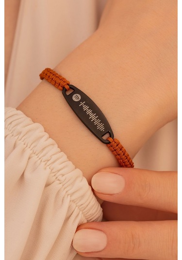 Spotify Kadın Çelik Bileklik Turuncu Siyah Elips Model Çelik