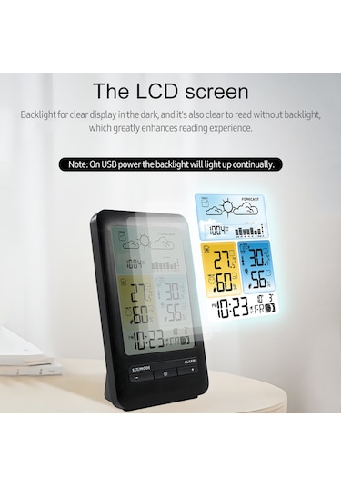 Lcd Hava İstasyonu Alarm Saat Ertelemeli Dijital İç Siyah