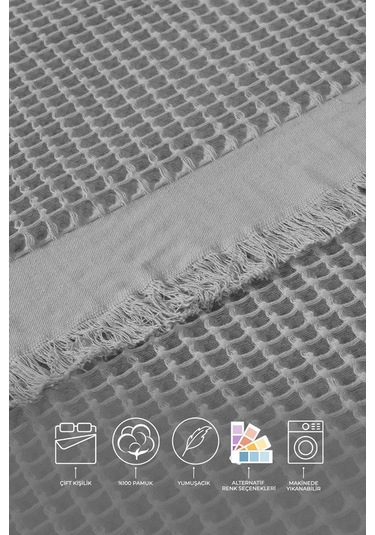 Elart Ruffle Pike Çift Kişilik 220x240 Cm Gri Gri