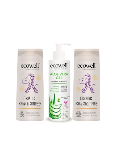 Ecowell Organik Bebek Şampuanı 300 ML x 2 + Organik Aloe Vera Jel 200 ML