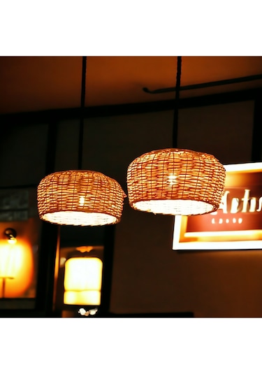 Hasır Avize El Yapımı Yuvarlak 30 Cm Sarı