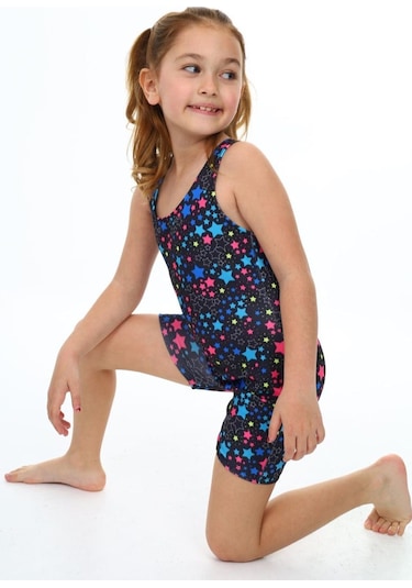 Kız Çocuk Deniz Yüzücü Mayoları Mavi - Sarı