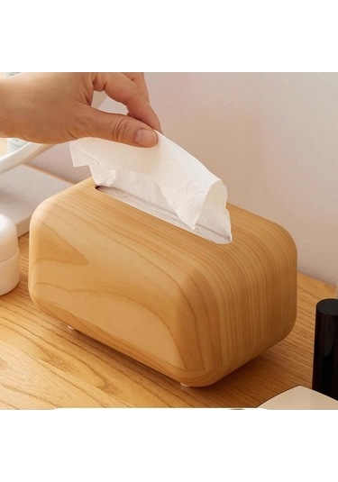 Pazly Suntek Ahşap-rengi Peçete Mendil Kutusu Kapağı Ev Dekoru Jr Ahşap