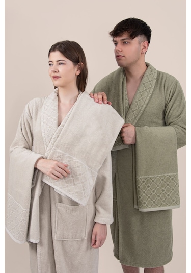 Eylül Aile Bornoz Seti- Bornoz Takımı Çeyiz Seti 4 Parça-Çok Renkli