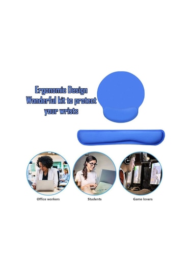 Bilek Destekli Mouse Pad, Hafızalı Köpük Klavye Pedi, Easy Blue