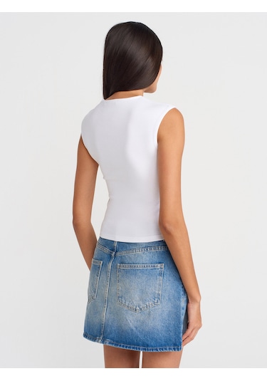 Dilvin 21054 Büzgülü Basic T-shirt-beyaz Beyaz