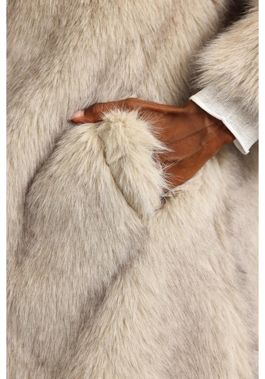 Bej Midi Boy Şal Yaka Kürk D99773 Bej