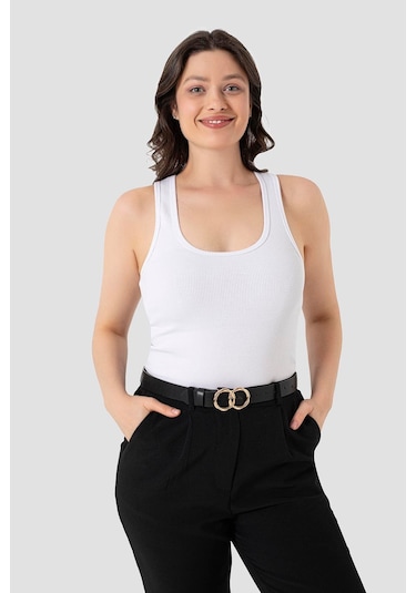 Arma Yıldız Kadın Fitilli Görünümlü Kalın Askılı Basic Beyaz Atlet beyaz