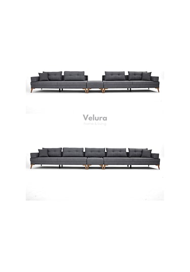 Zeri Modüler Yataklı 3 Adet Üçlü Kanepe & 3'lü Koltuk 3+3+3 - Koyu Gri - 106 Koyu Gri