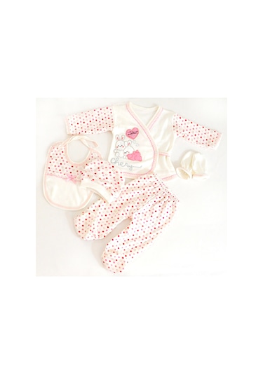 Bombinoo Tavşanlı 5 Parça Bebe Pembe Koton Zıbın Seti Pembe