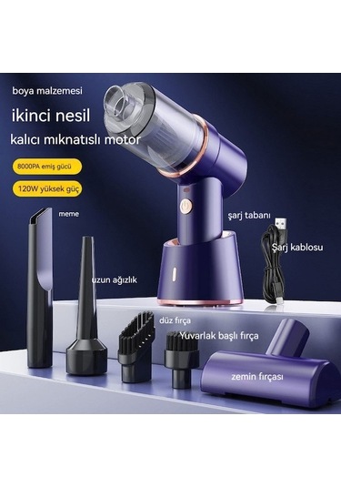 Yifomall Kablosuz Araç Vakumu - Güçlü Emiş, Üfleme Ve Şarjlı Tip-c Şarj Ünitesi İle 3 Nozullu