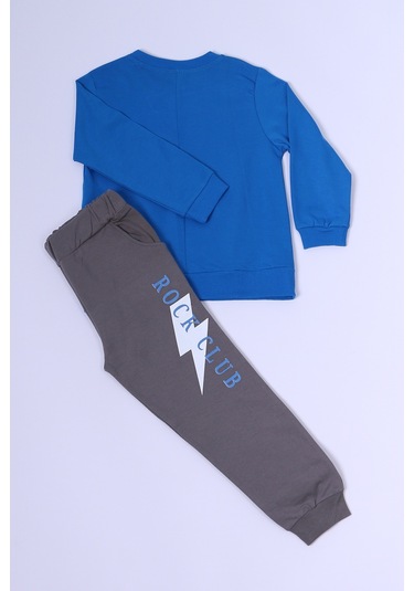Erkek Çocuk Eşofman Takımı Baskılı Ribanalı C35 Mavi