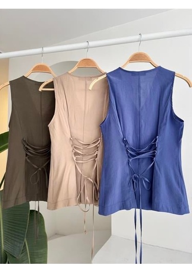 Arkası Bağcıklı Yelek Plazza Pantolon Modal Takım 10202-08 Haki