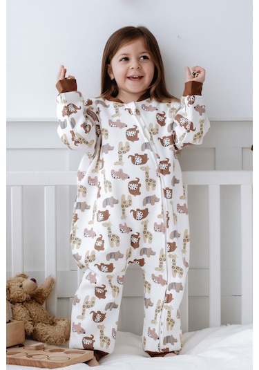 Lilabio Kız Erkek Çocuk %100 Pamuk 1.5 Tog Desenli Uyku Tulumu Animal Çok Renkli
