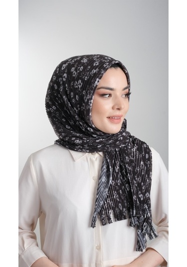 Siyah Pratik Hazır Geçmeli Tesettür Eşarp Kesik Elyaf Piliseli Çi (553630033) Siyah