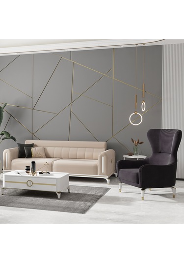 Bella Gold 3+1 Salon&oturma Odası Koltuk Takımı - Krem&siyah