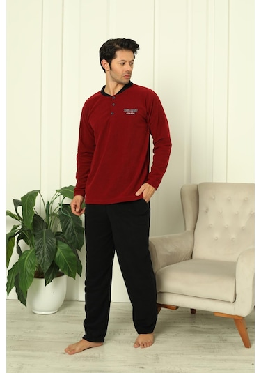 Erkek Cepli Kışlık Polar Pijama Takımı 2248 Bordo