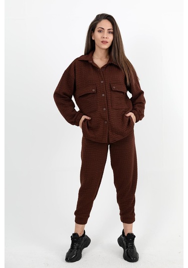 Jakarlı Kapitone İkili Takım - Kahverengi-kahverengi Kahverengi