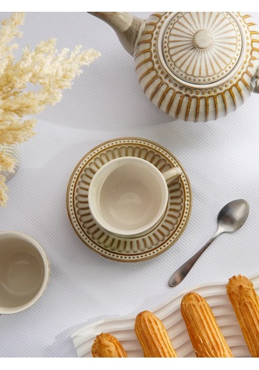 Dolana Vintage Desenli Hediye Çay Ve Kahve Kupası 250 Ml Fincanlı 327315984 Bej