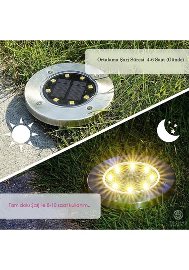Technojet Solar Güneş Enerjili 8 Ledli Kazıklı Çim Zemin Bahçe Ay (546890323) Çok Renkli