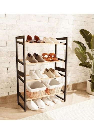 4 Katlı Ahşap Ayakkabılık Çok Renkli