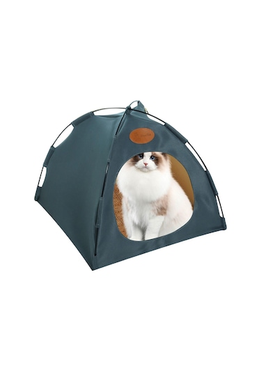 Vkemall Küçük Evcil Hayvanlar İçin Çok Boyutlu Katlanabilir Dış Mekan Çadırı, Kedi Köpek Uyku Yeri, Gri Renk, Yastık Dahil M