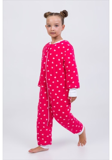 Kız Erkek Çocuk Kalın Elyaf Dolgulu Premium Kalite 2.5 Tog Desenli Uyku Tulumu Fuşya